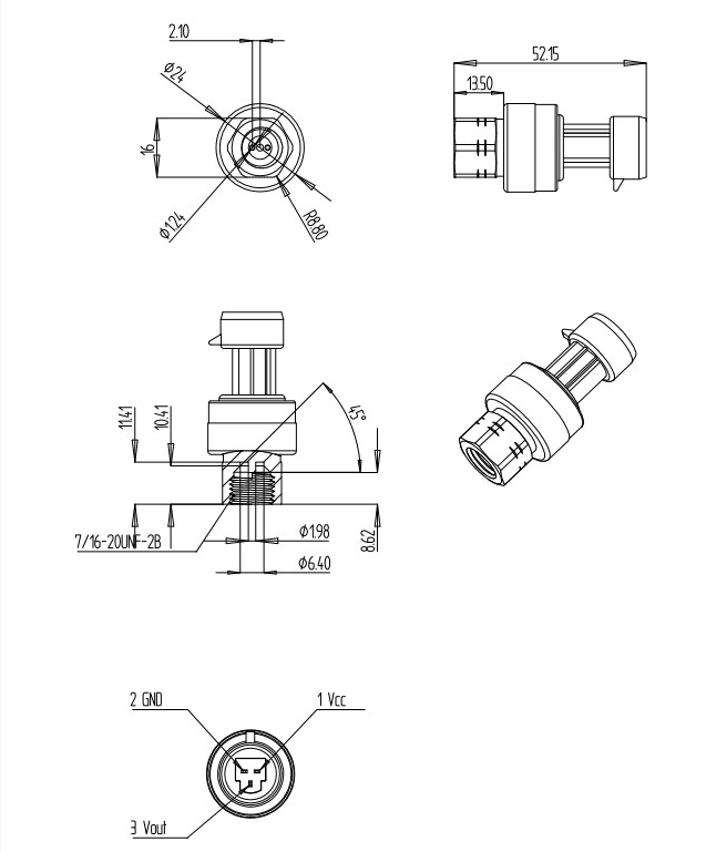 WNK HVAC cảm biến áp suất làm lạnh Máy truyền áp suất 0,5-4,5v 0